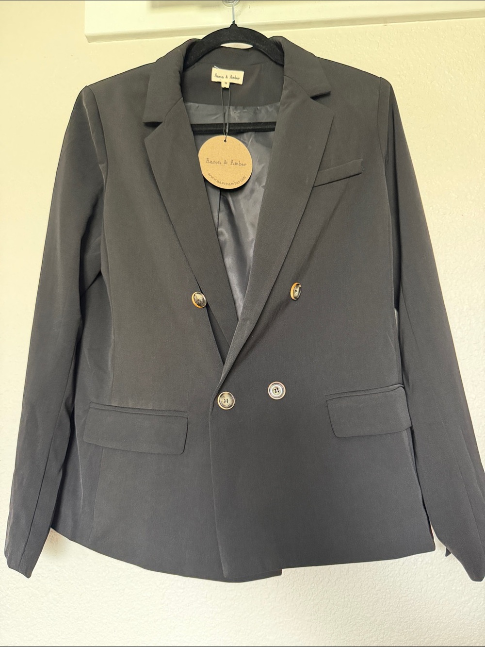 Aaren & Amber Women's Double-Breasted Black Blazer